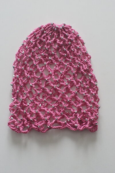 Mrey Pink Handmade Mesh Knitted Beaded Summer Hat - Women's Mesh Beanie - Mes...