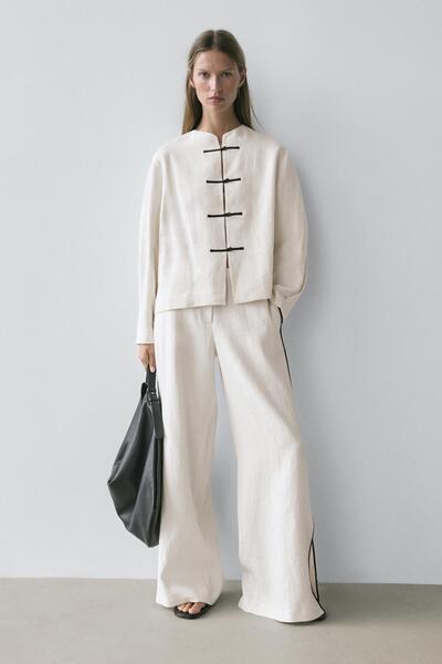 Massimo Dutti Biyeli kontrast keten pantolon