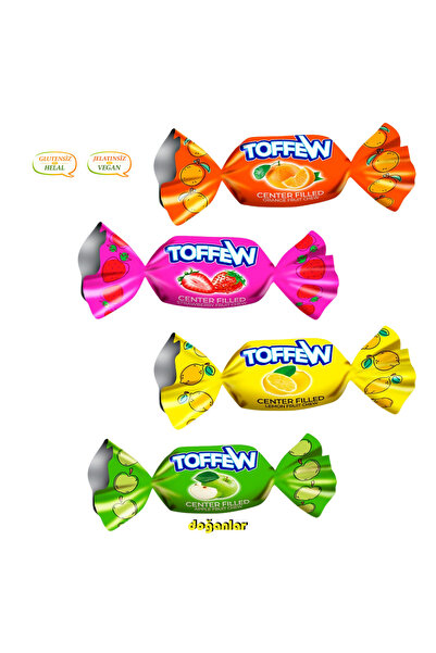 DOĞANLAR GIDA TOFFEW MEYVE AROMALI DOLGULU YUMUŞAK ŞEKER HELAL -VEGAN-JELATİN...