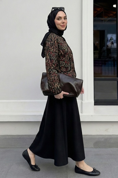 InStyle Ethnic Pattern Jacket Skirt Black Set