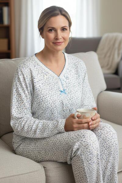 Niket Life Women's Patterned Piping Collar Long Sleeve Long Length Combed Cot...