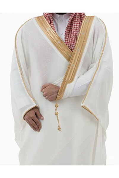 fakhama بشت رجالي سعودي فاخر ابيض بتطريز ذهبي فاخر