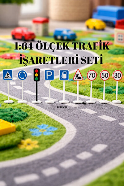 lumix3d 1:64 Ölçek Trafik İşaretleri Seti – 9 Adet Mini Yol Levhaları