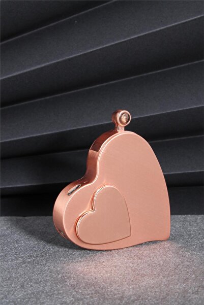 Saatistan Rose Renk Kalp Şeklinde Özel Tasarım Şarjlı Çakmak, 100 Dilde Seni ...