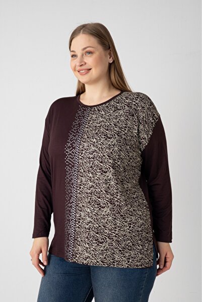 Orly More Viscose Fabric Mini Slit Plus Size Long Sleeve Combed Cotton Blouse