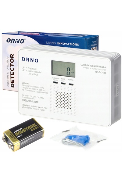 Orno Detector de monoxid de carbon OR-DC-633, 1 x 9V DC, LCD, buton TEST, alb