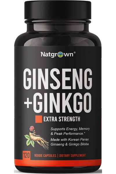 Natgrown كبسولات الجينسنغ + الجنكة بيلوبا - مع الجينسنغ الأحمر الكوري ومستخلص...