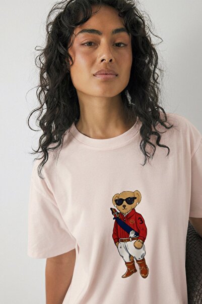 The Champ Clothing Γυναικείο μπλουζάκι oversize MILO Bear με στάμπα ροζ – Λαι...