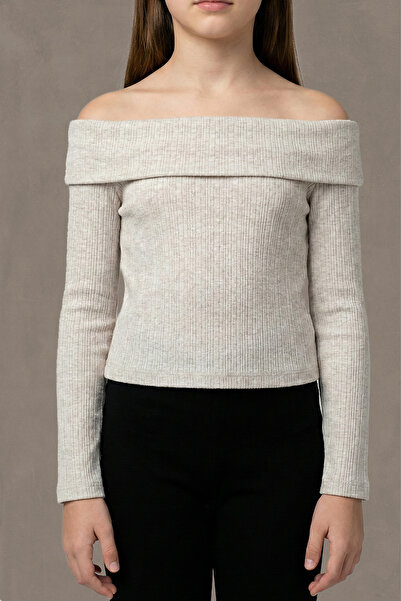 Kikka Bej Melanj Açık Omuz Bluz