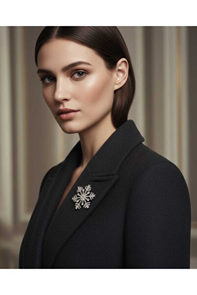 sarıyer silver Kar Tanesi Model Broş Çelik Zirkon Taşlı İşlemeli Kış Modası R...