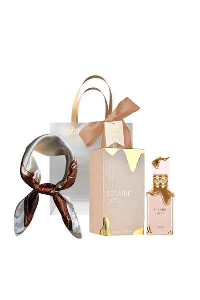 lattafa Set Eclaire, Apa de Parfum, Unisex, 100 ml + Fular din Satin + Geanta...