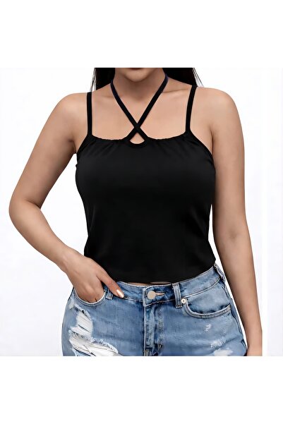 CASUALSTYLE Women's Halter Neck Cross Strap Stylish Blouse