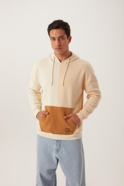 QUHOX Ανδρικό φούτερ με 3 κλωστές σε χρώμα εκρού