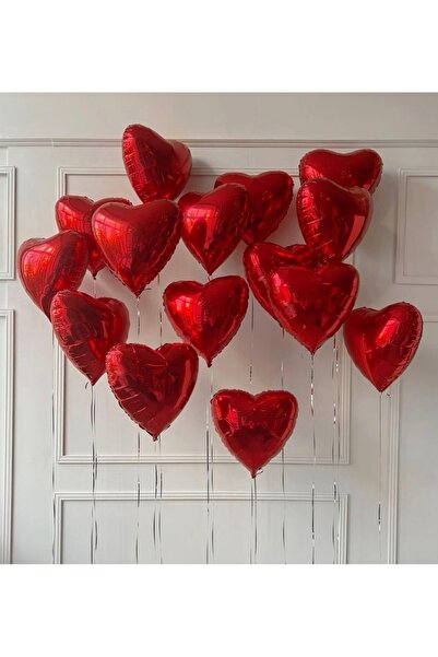 Çemrek Süs Parti 18 Inch Red Heart Foil Balloon 10 Pcs Helium Compatible