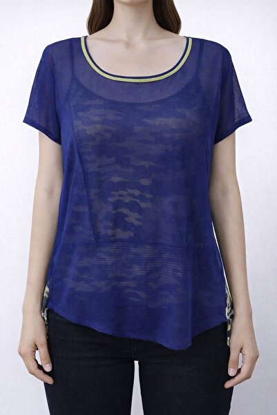 Neden Tekstil تي شيرت غير متماثل مع نقشة جلد الفهد على الظهر وتفاصيل أزرار عل...