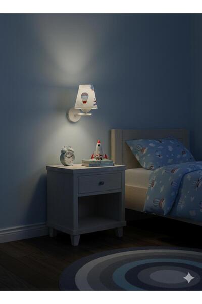 BİAVİZE Baby Boy-Child Theme White Chromed Wall Sconce