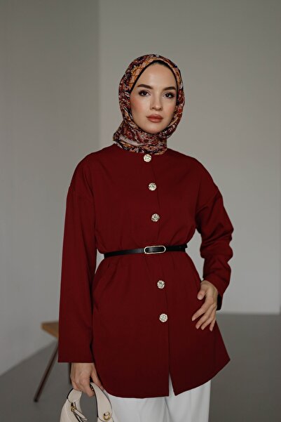 MOONSC Women's Hijab Jacket with Button Detail on the Front and Belt