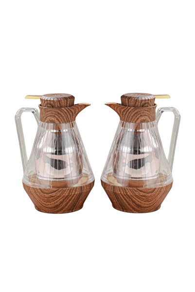 Generic Set of 2 wooden tea and coffee thermoses with a transparent finish an...