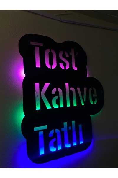 Magnetfoto Tost Kahve Tatlı LED’li Ahşap Tabela | Işıklı Kafe Dekoru
