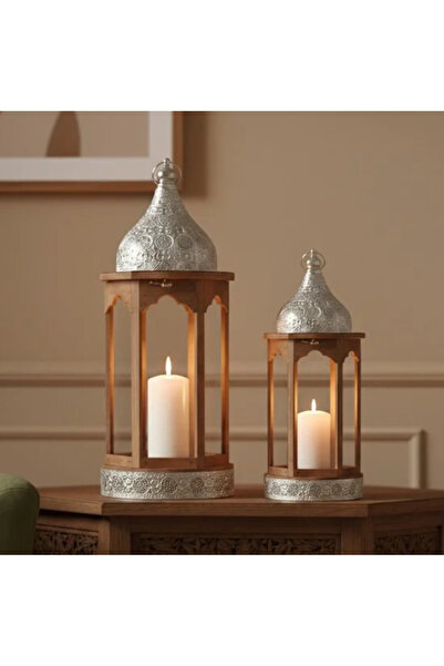 Generic Silver Wooden Lantern Set - 2 Pieces