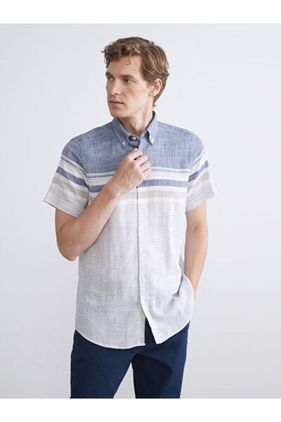 LC Waikiki Regular Fit Short Sleeve Striped Dobby Men's Shirt