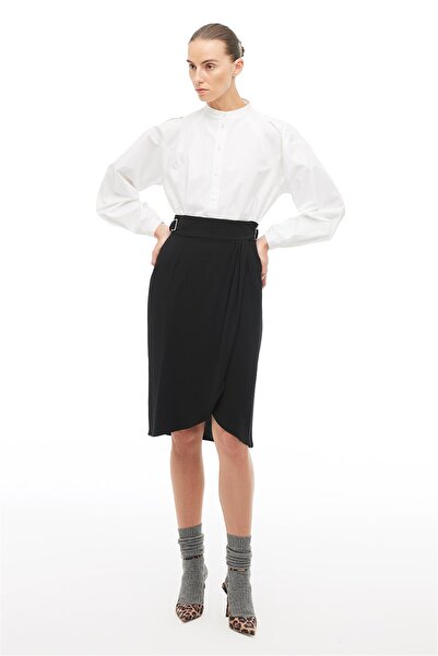 Perspective Black High Waist Midi Skirt