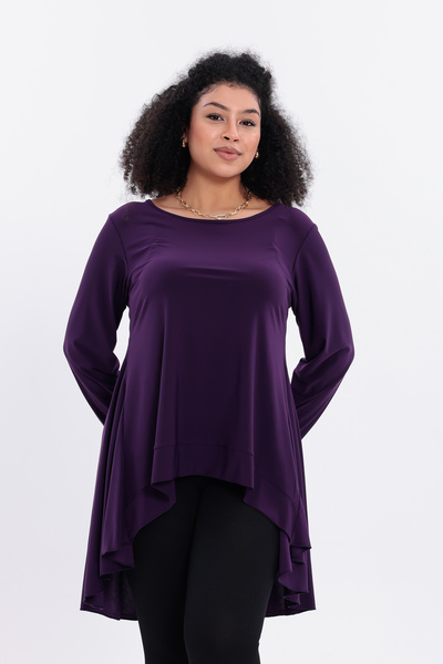 HELVEYS Stylish Special Design Short in Front Long in Back Crew Neck Sandy Fa...