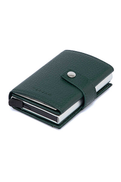 Tergan Unisex Green Leather Credit Card Holder - 00263ı5t