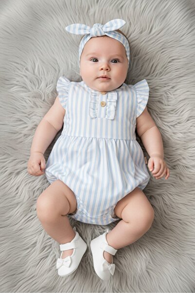 Bearpaw Toddlers Girl Stripe Rompers With Headband, Multicolor