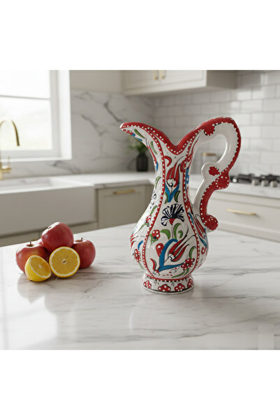 RGS HOMELİFE Geleneksel El Yapımı Çini Sürahi - El Boyaması Seramik Vazo, Dek...