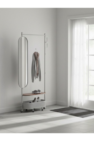 Bec4 علاقة ملابس مودرن مع مرأة طولية وسلة تخزين - منظم مدخل متكامل