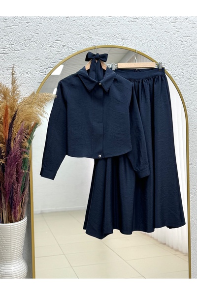 BENAHOLL Akgül Hidden Zipper and Snap Fastener Skirt Set-Şa1185 Navy Blue