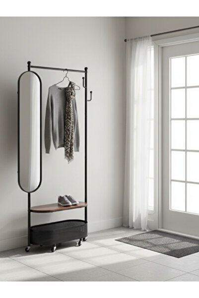 Bec4 Modern clothes rack with full-length mirror and storage basket - Complet...