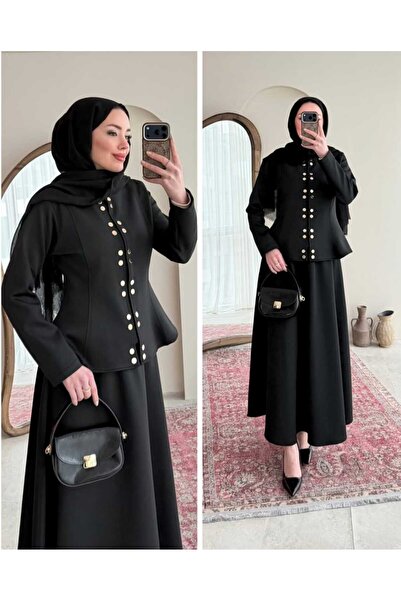 butik hira Scuba Skirted Suit with Snap Detail