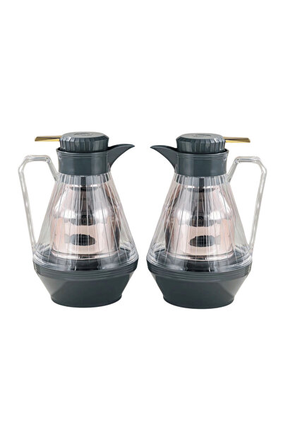 Generic Set of 2 tea and coffee thermoses, light black with a transparent fin...