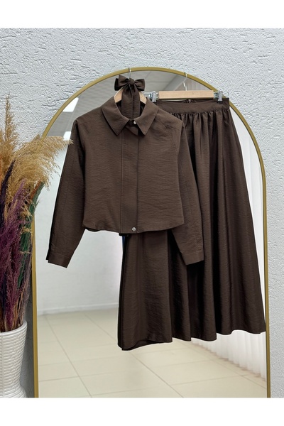 BENAHOLL Akgül Hidden Zipper and Snap Fastener Skirt Set-Şa1185 Brown