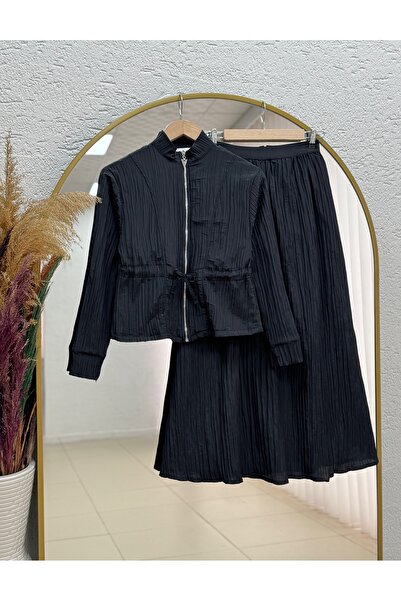 MİHRA STORE Akçay Beli Tunnel Zipper Skirt Suit-Şa1209 Black