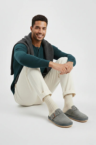 Walkenzo 5074 Men's Felt Winter Home & Carpet & Bundle Slippers