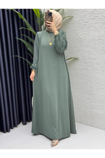 ZENA BY ÇETİN LEVENT Ribbed Knitted Striped Fabric Long Women's Dress