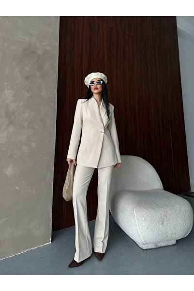 D'RECCY Women's Button-Detail Jacket and Pants Fabric Suit