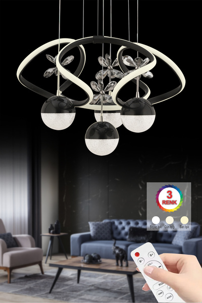 Luxira Aydınlatma Luxira Ronisa Kumandalı Siyah 3 Renk Ledli Sarkıt Modern Lü...
