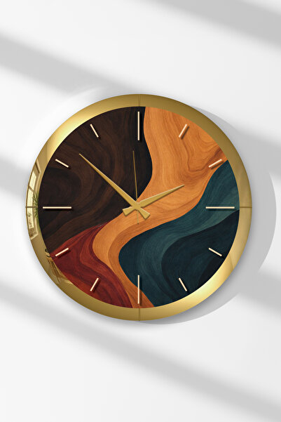 Zevahir Mobilya Dekorasyon Gold Framed Flow Round Mdf Wall Clock
