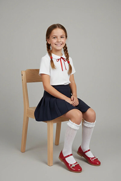 Walkenzo 5102 Pantofi de balerină pentru fete, cu velcro și strasuri, din pie...