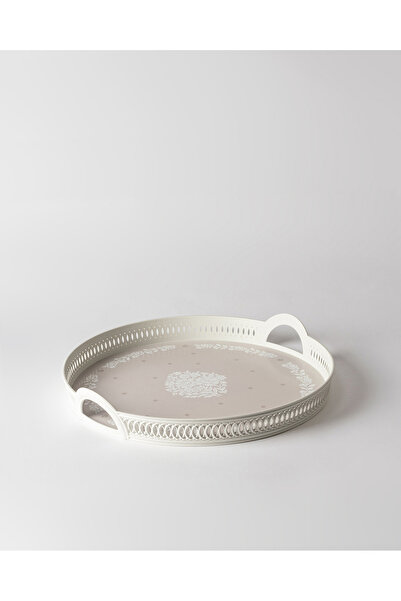 Madame Coco Karite Round Knitted Tray - White/Beige