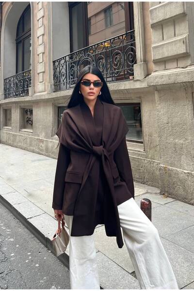 D'RECCY Women's Double-Breasted Blazer Jacket with Shawl Accessories