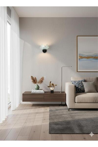 BİAVİZE White Wavy Glass Black Chromed Wall Sconce
