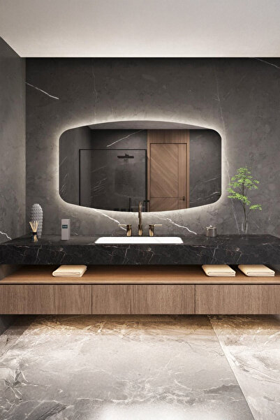 Fawdecor Modern Asimetrik LED Işıklı Banyo Aynası - Arkadan Aydınlatmalı Özel...