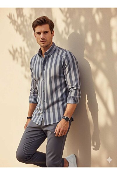 Louis Fabel Wide Striped Long Sleeve Men's Shirt