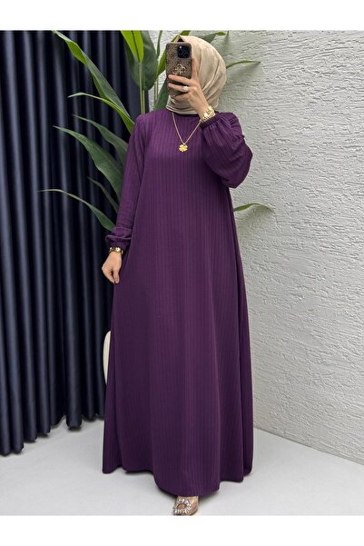 ZENA BY ÇETİN LEVENT Ribbed Knitted Striped Fabric Long Women's Dress