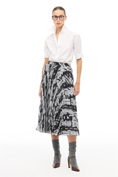 Perspective Gray Marble Patterned Midi Skirt